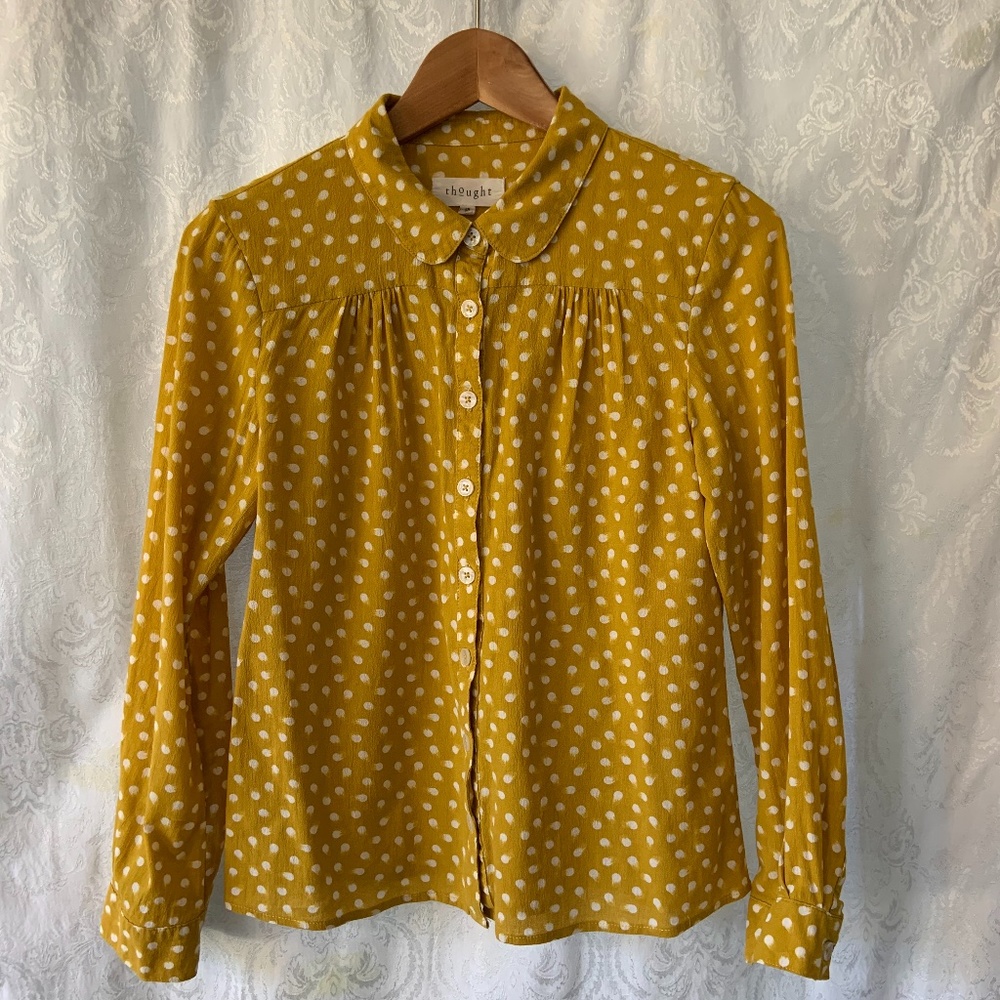 Mustard Polka Dot Long Sleeve Blouse Size 6